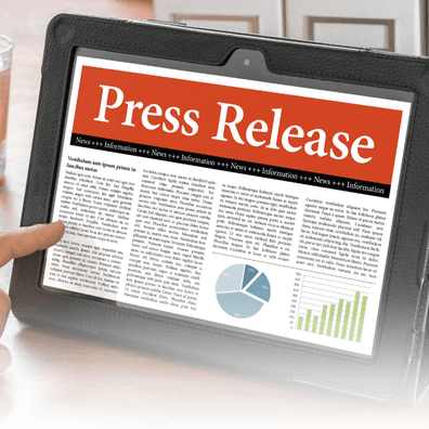 Tablet screen that says Press Release. 