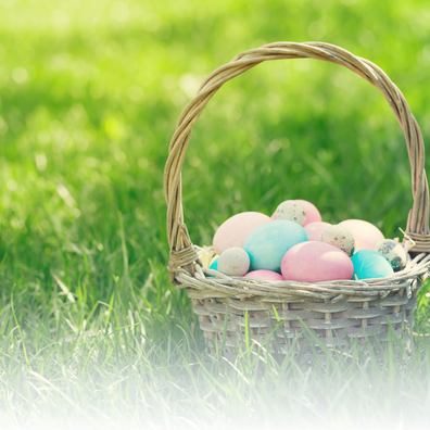 A flyer with a rabbit and easter eggs. 